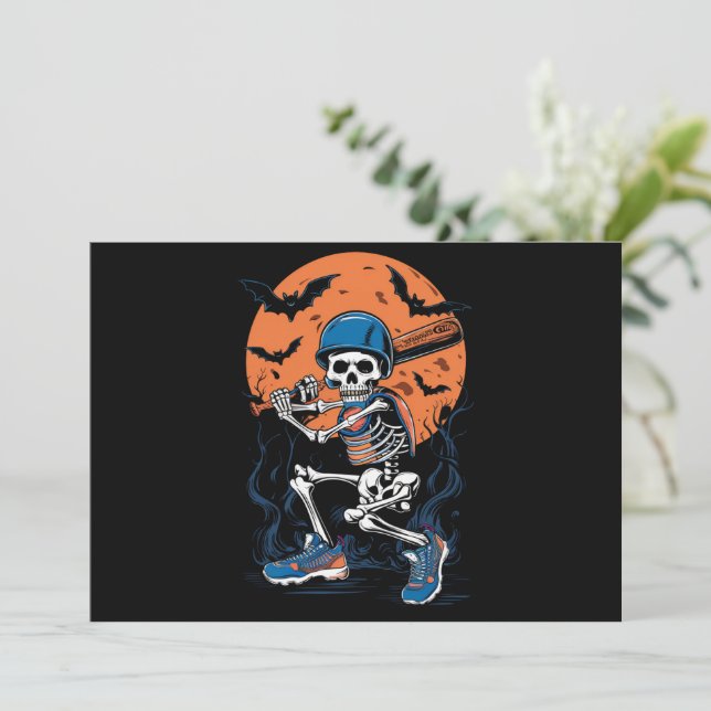 Baseball Skeleton Halloween Baseball Halloween Invitation (Standing Front)