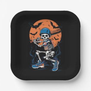 Baseball Skeleton Halloween Baseball Halloween Paper Plate