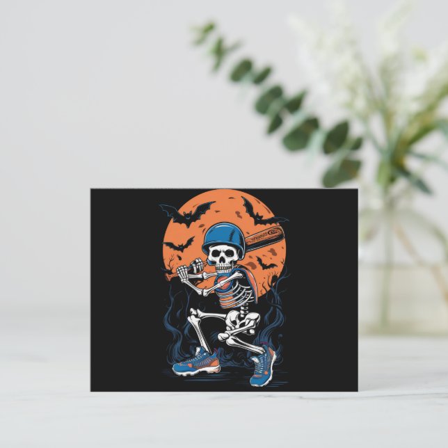 Baseball Skeleton Halloween Baseball Halloween Postcard (Standing Front)