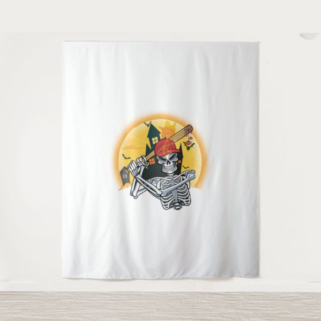 Baseball Skeleton Halloween Baseball Halloween Tapestry (Front)