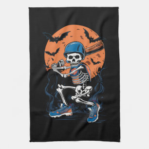 Baseball Skeleton Halloween Baseball Halloween Tea Towel