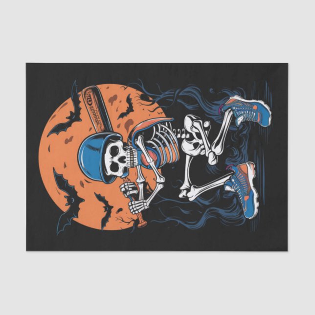 Baseball Skeleton Halloween Baseball Halloween Tissue Paper (Front)