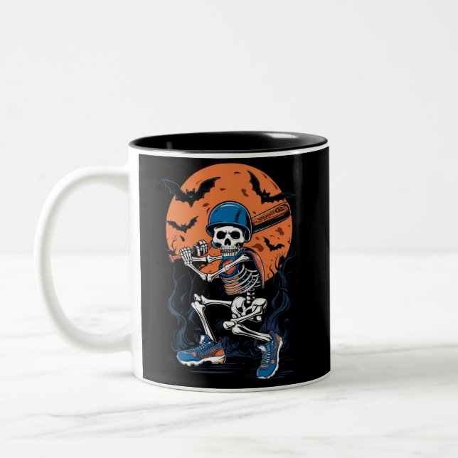 Baseball Skeleton Halloween Baseball Halloween Two-Tone Coffee Mug (Left)