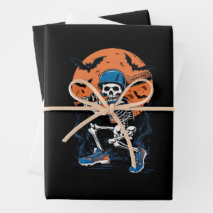 Baseball Skeleton Halloween Baseball Halloween Wrapping Paper Sheet