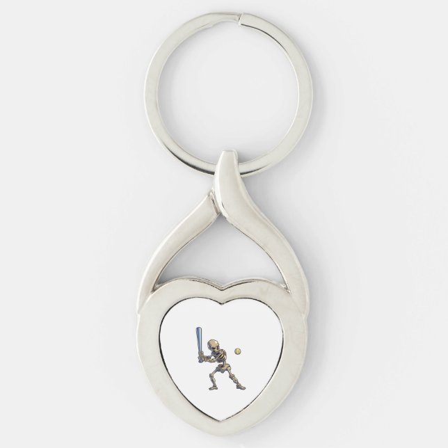 Baseball Skeleton Halloween Key Ring (Front)