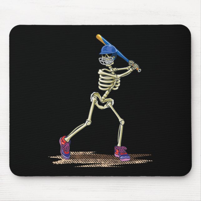 Baseball Skeleton Halloween Men Boys Baseball Hall Mouse Mat (Front)