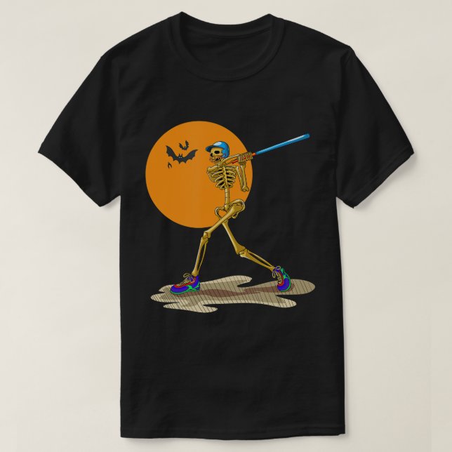 Baseball Skeleton Halloween Men Boys Baseball Hall T-Shirt (Design Front)