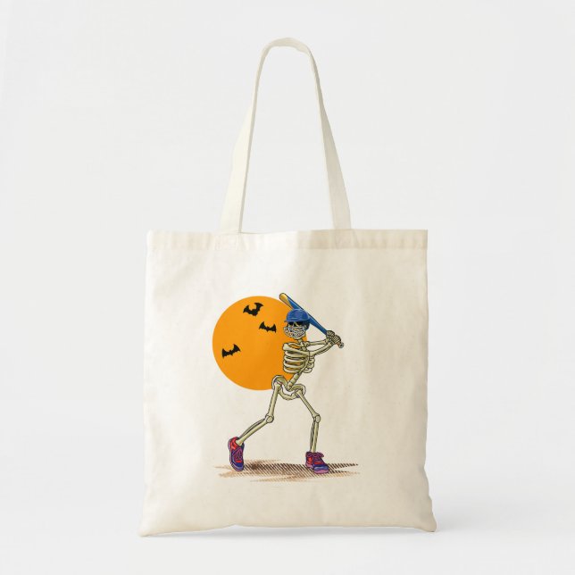 Baseball Skeleton Halloween Men Boys Baseball Hall Tote Bag (Front)
