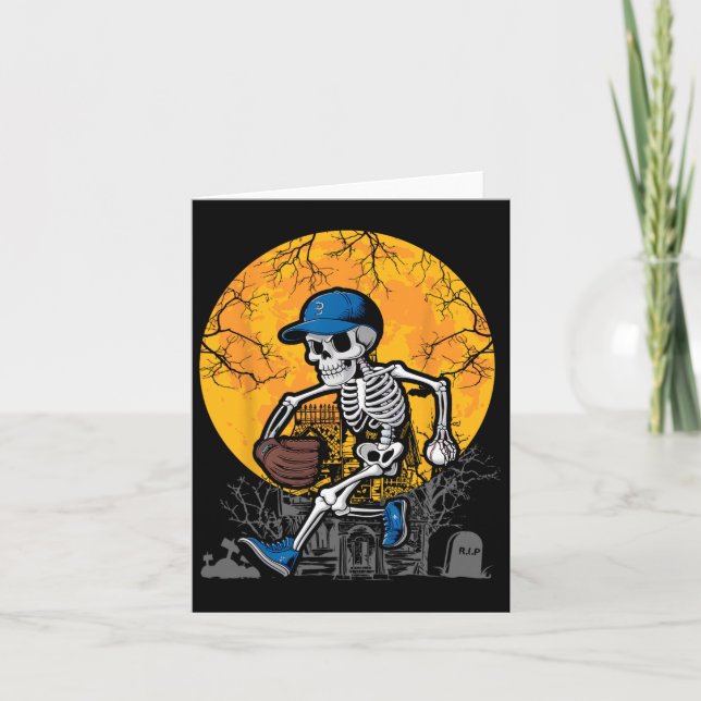 Baseball Skeleton Halloween Men Boys Baseball Spoo Card (Front)