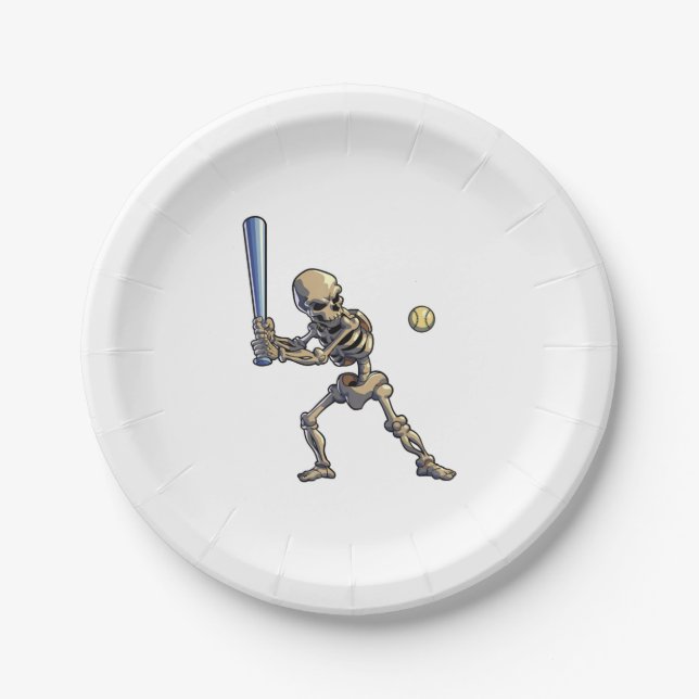 Baseball Skeleton Halloween Paper Plate (Front)