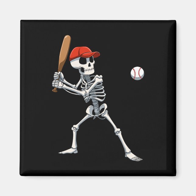 Baseball Skeleton Halloween Skeleton Playing Baseb Magnet (Front)