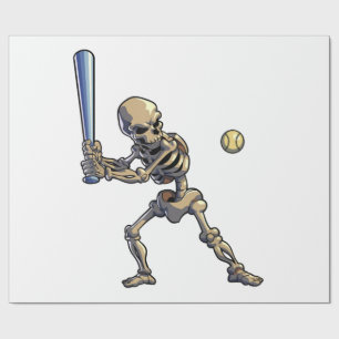 Baseball Skeleton Halloween Wrapping Paper