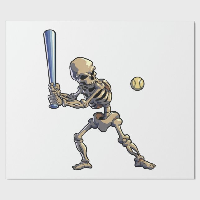 Baseball Skeleton Halloween Wrapping Paper (Flat)