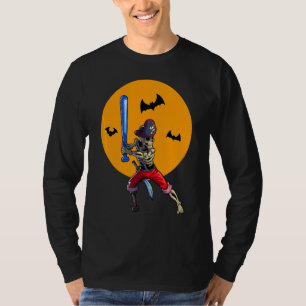 Baseball Skeleton Men Boys Pirate Baseball Hallowe T-Shirt