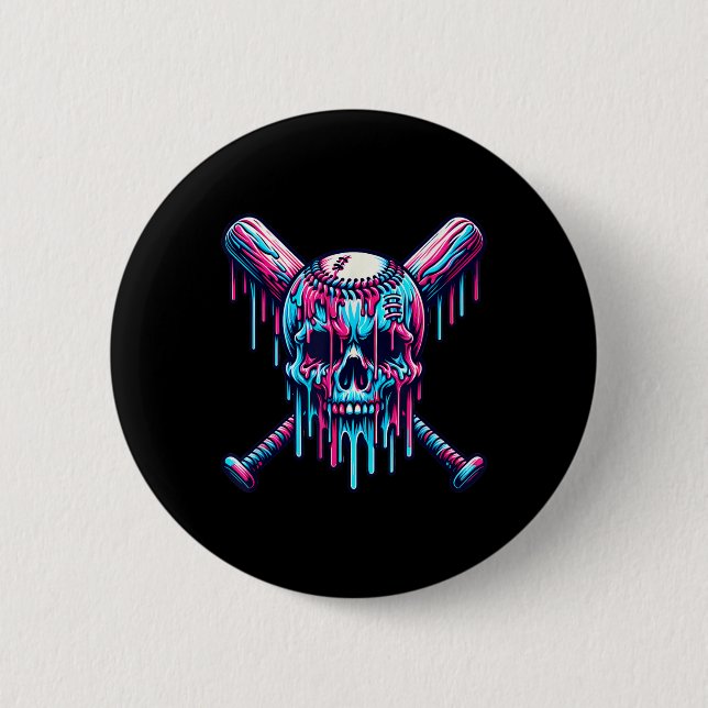 Baseball Skull Drip Baseball Drip Baseball Ice Cre 6 Cm Round Badge (Front)
