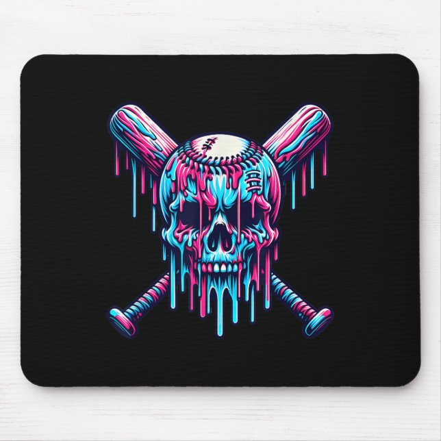 Baseball Skull Drip Baseball Drip Baseball Ice Cre Mouse Mat (Front)