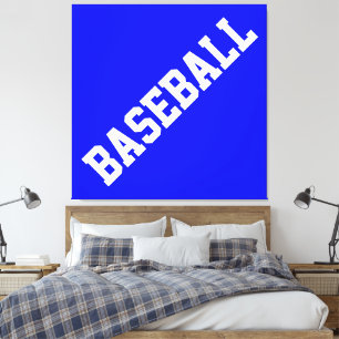 BASEBALL Slant White Athletic Text On Bright Blue Canvas Print
