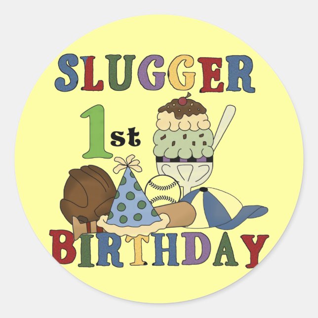 Baseball Slugger 1st Birthday Tshirts and Gifts Classic Round Sticker (Front)