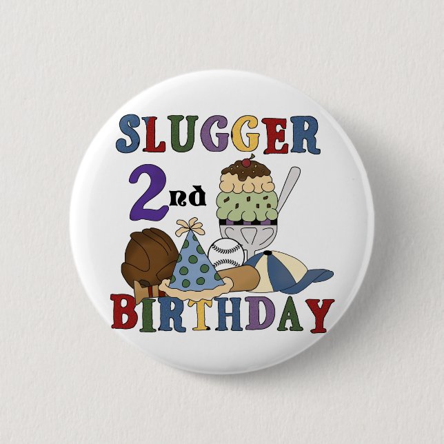 Baseball Slugger 2nd Birthday tshirts and Gifts 6 Cm Round Badge (Front)