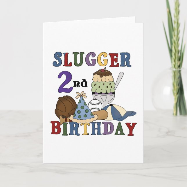 Baseball Slugger 2nd Birthday tshirts and Gifts Card (Front)
