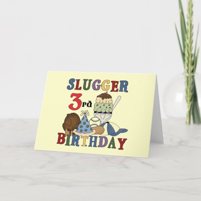 Baseball Slugger 3rd Birthday Tshirts Card (Front)