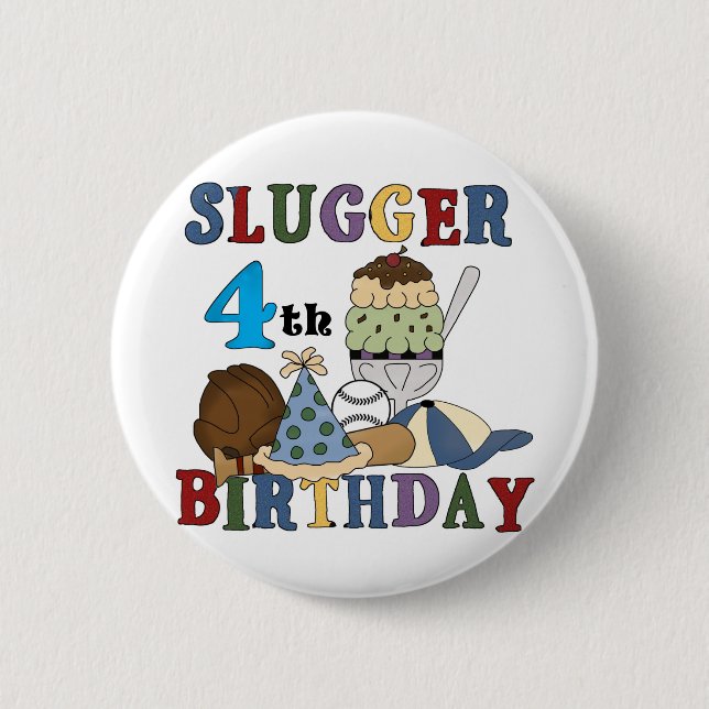 Baseball Slugger 4th Birthday 6 Cm Round Badge (Front)