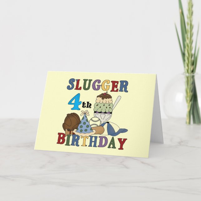 Baseball Slugger 4th Birthday Card (Front)