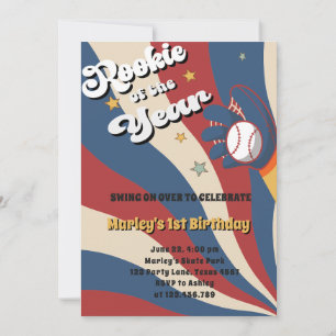 Baseball slugger american flag rokie 1st Birthday  Invitation