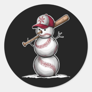 Baseball Snowman Balls Snow Christmas Xmas Gifts Classic Round Sticker
