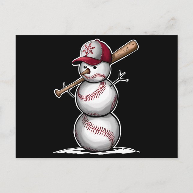 Baseball Snowman Balls Snow Christmas Xmas Gifts Holiday Postcard (Front)