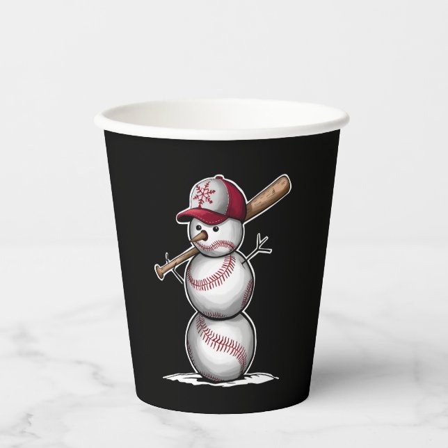 Baseball Snowman Balls Snow Christmas Xmas Gifts Paper Cups (Front)