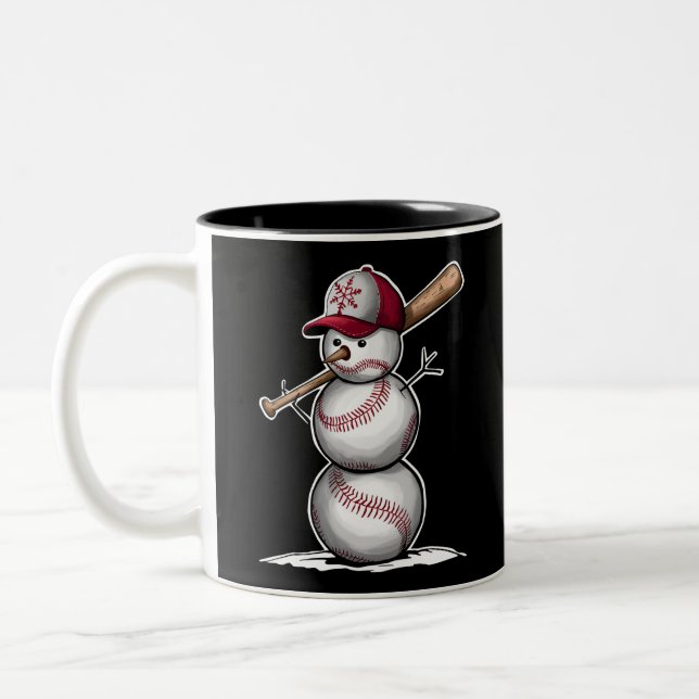 Baseball Snowman Balls Snow Christmas Xmas Gifts Two-Tone Coffee Mug (Left)