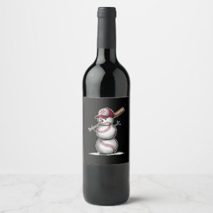 Baseball Snowman Balls Snow Christmas Xmas Gifts Wine Label