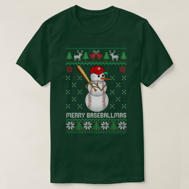 Baseball Snowman Balls Snow Ugly Christmas Sweater (Design Front)