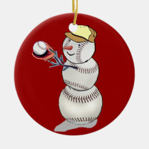 Baseball Snowman Ceramic Tree Decoration