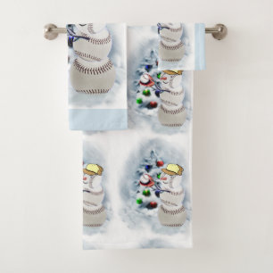 Baseball Snowman Christmas Bath Towel Set