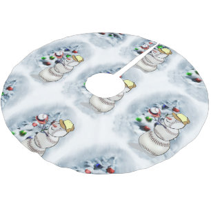Baseball Snowman Christmas Brushed Polyester Tree Skirt