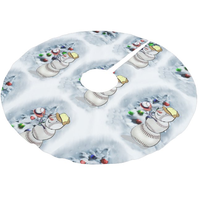 Baseball Snowman Christmas Brushed Polyester Tree Skirt (Angled)