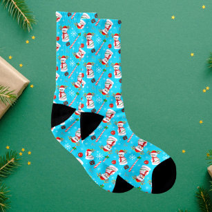 Baseball Snowman Christmas Celebration Pattern   Socks