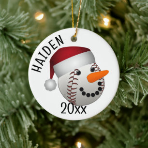 Baseball Snowman Christmas Ceramic Tree Decoration