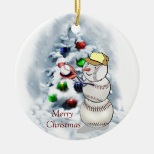 Baseball Snowman Christmas Ceramic Tree Decoration