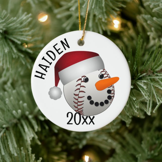 Baseball Snowman Christmas Ceramic Tree Decoration (Tree)