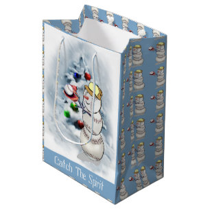 Baseball Snowman Christmas Medium Gift Bag