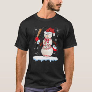Baseball Snowman Christmas Pajamas Funny Baseball  T-Shirt