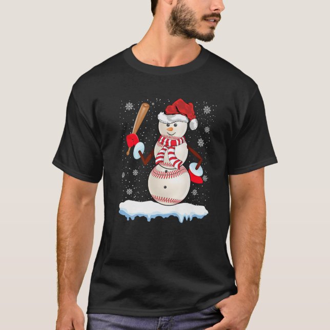 Baseball Snowman Christmas Pyjamas Funny Baseball  T-Shirt (Front)