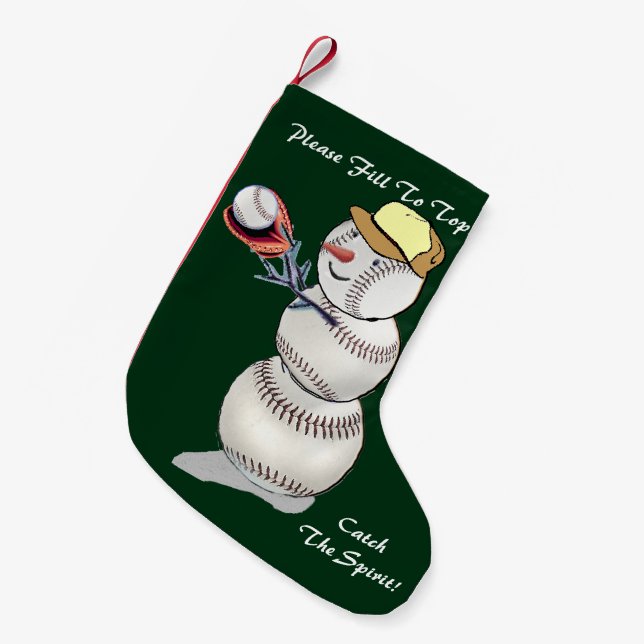 Baseball Snowman Christmas Small Christmas Stocking (Front (Hanging))