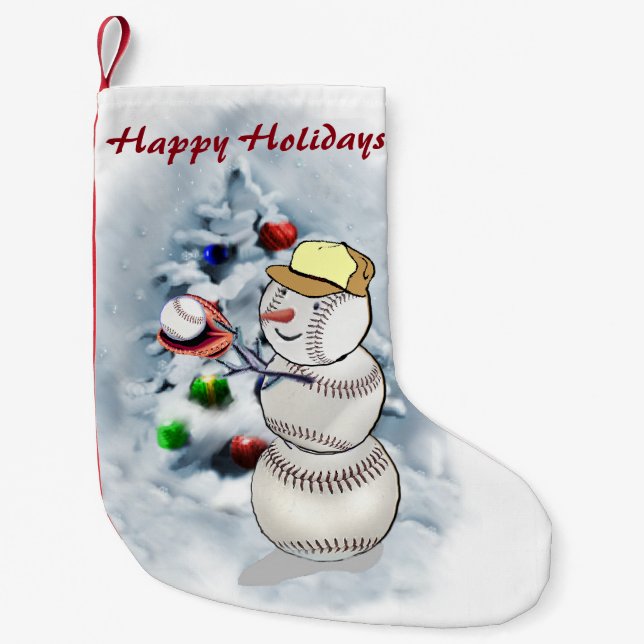 Baseball Snowman Christmas Small Christmas Stocking (Front)