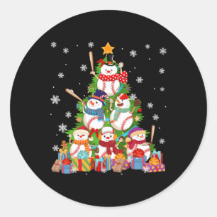 Baseball Snowman Christmas Tree Pitchers Catchers Classic Round Sticker