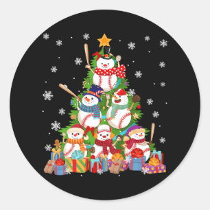 baseball snowman christmas tree pitchers catchers  classic round sticker