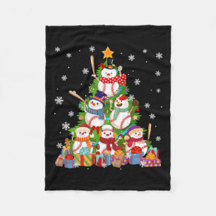 Baseball Snowman Christmas Tree Pitchers Catchers  Fleece Blanket